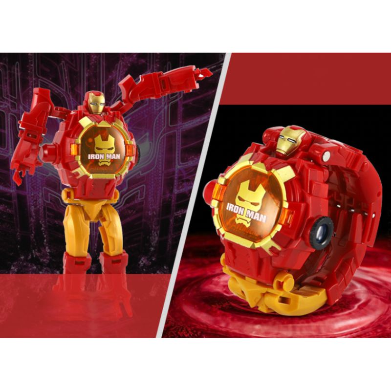 Đồng hồ biến hình đeo Tay cho bé - hình người Nhện, Sắt, đội trưởng Mỹ có đèn chiếu hình ảnh - 2 trong 1