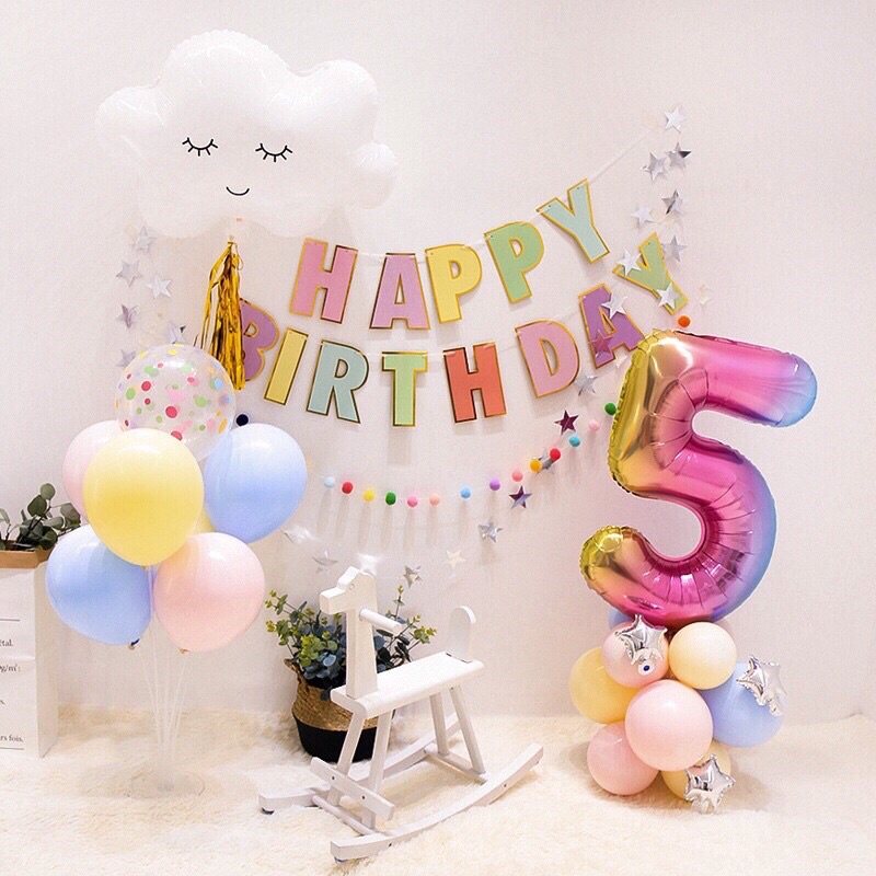 Banner chữ Happy Birthday ngũ sắc pastel trang trí tiệc sinh nhật