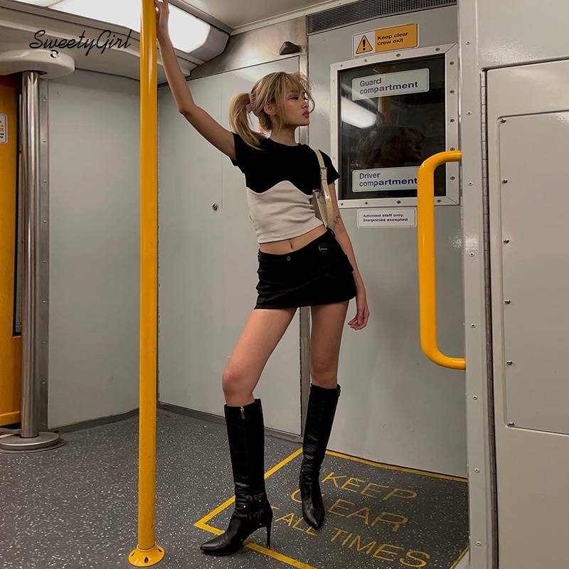 Áo Thun Tay Ngắn Cổ Tròn Mỏng Nhẹ Màu Sắc Tương Phản Thời Trang Dành Cho Nữ 2022