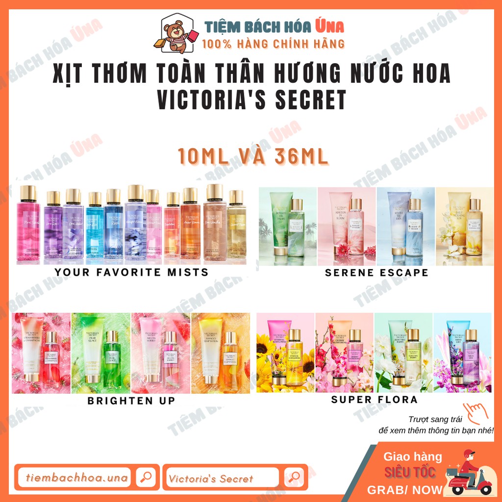 10ml và 36ml | Xịt thơm nước hoa toàn thân Victoria's Secret nhiều mùi