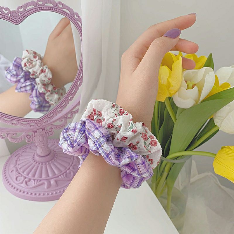 Scrunchies Cột Tóc Vải Hoa Caro Mix Nhiều Họa Tiết Cute Hot Trend