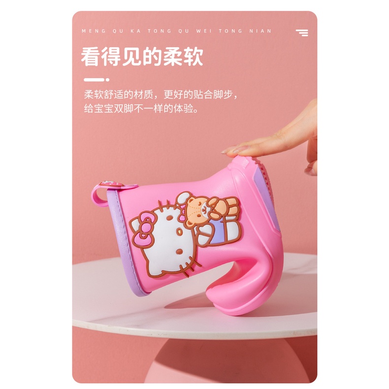 Giày Bốt Cao Su Đi Mưa Chống Trượt Hình Kuromi Cinnamon Dog Hello Kitty Cho Bé Gái