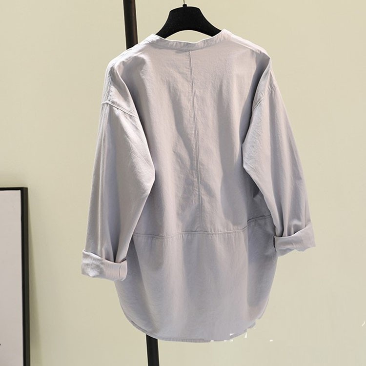 Áo sơ mi nữ form rộng cổ tầu chất thô cotton mềm mát, thời trang phong cách trẻ