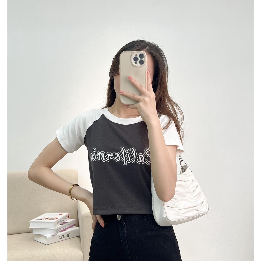 Áo croptop ngắn tay phối màu CALIFORNIA  thời trang Miho house