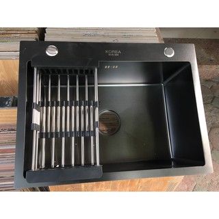 Chậu rửa bát 1 hố nano đen  tặng rổ thoát nước