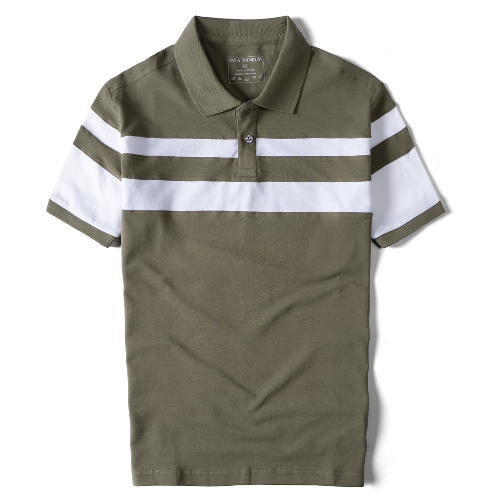 Áo polo nam thiết kế phối sọc lịch lãm, chất liệu cotton cao cấp, BASIS APL95 | BigBuy360 - bigbuy360.vn