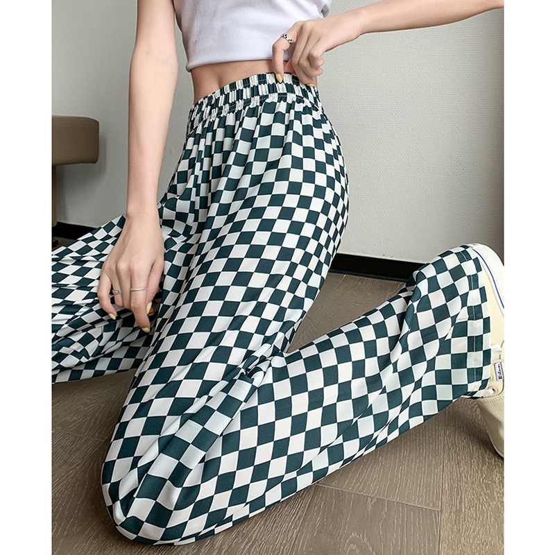 Quần dài IELGY mỏng nhẹ kẻ caro trắng đen thời trang cho nữ