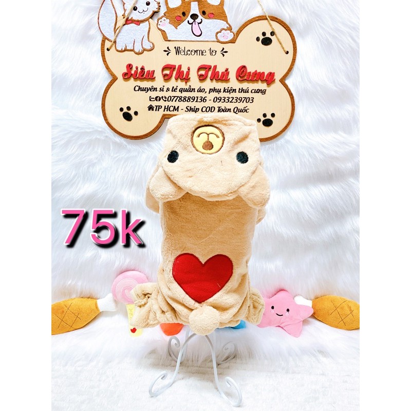 ❌HOT HOT❌ bộ đồ ngủ 4 chân cao cấp dành cho chó mèo, hình con gấu