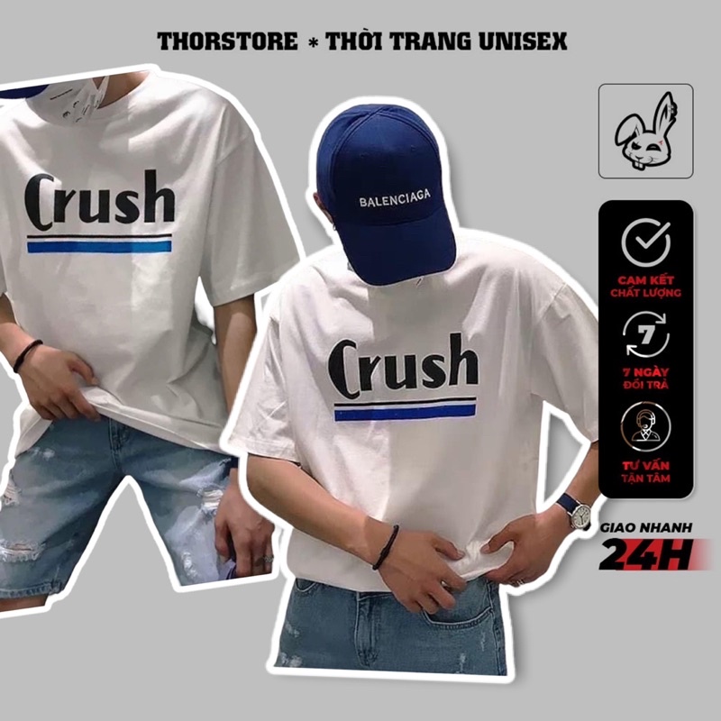Áo thun tay lỡ nam nữ,in chữ Crush màu trắng
