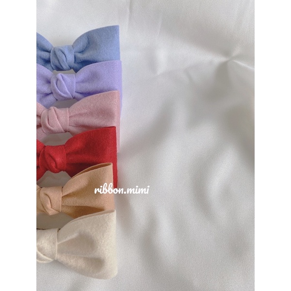 [ Hàng Thiết Kế ] Kẹp Tóc Nơ Vải Nỉ Đơn Gỉan Handmade Vải Cao Cấp Ribbon.mimi Basic Lady cột / kẹp