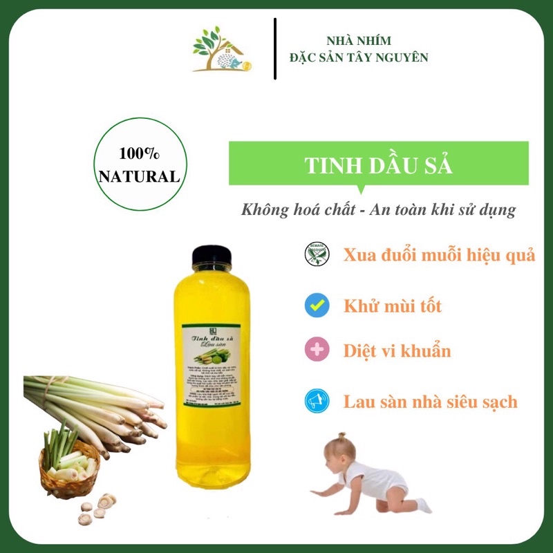 Tinh dầu xả nguyên chất đuổi muỗi, côn trùng, diệt khuẩn 1 lít