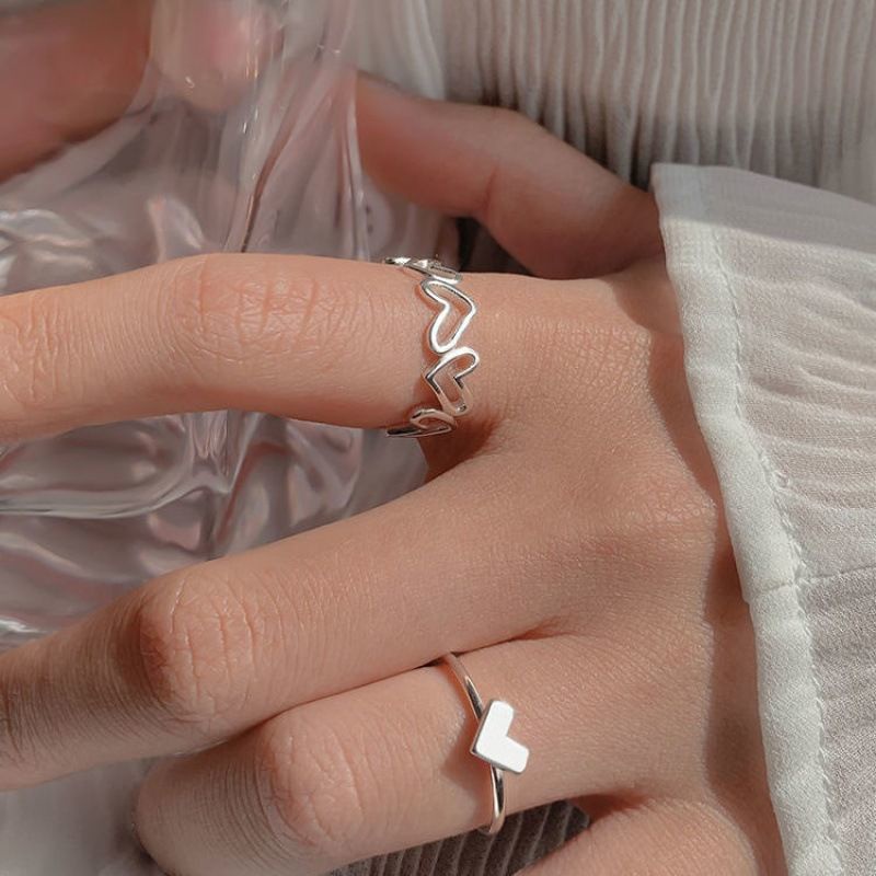 Set 2 Nhẫn Hình Trái Tim Cắt Xẻ Thời Trang Cho Nữ