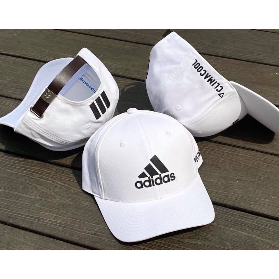 Mũ nón lưỡi trai Adidas climalite vải cotton Hàn Quốc cao cấp, đuôi cài da,khóa nón kim loại,màu đen trắng logo thêu