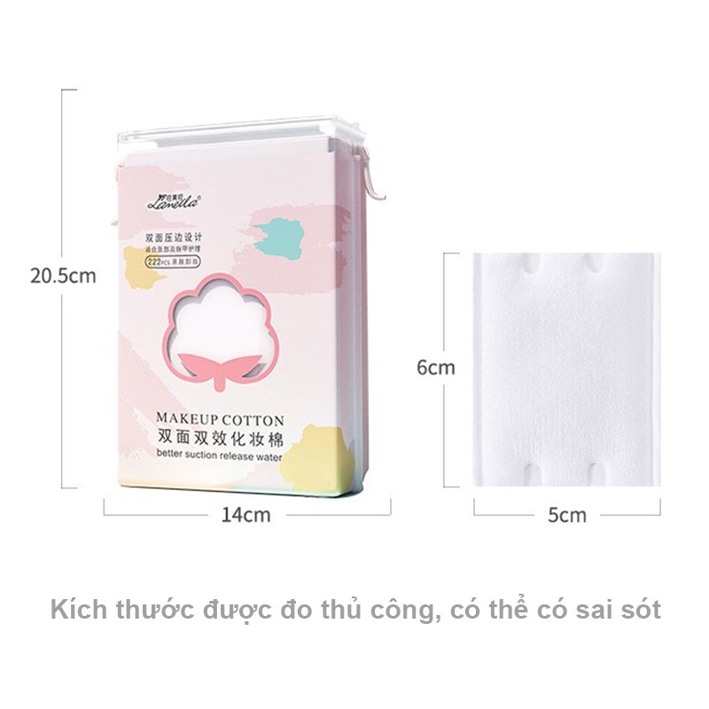 Bông Tẩy Trang Lameila 3 lớp Cotton Pads [Túi 222 miếng] + Nước tẩy trang 60ml