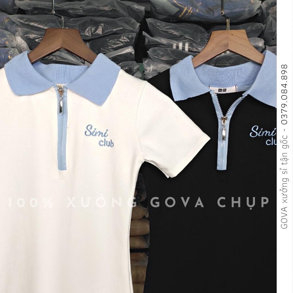 Đầm Váy Body CỔ POLO DÂY KÉO Dáng Xoè Thêu Chữ Đẹp Thun Gân Kiểu Sexy Nữ, Đầm Thun Ôm Body Đẹp GOVA