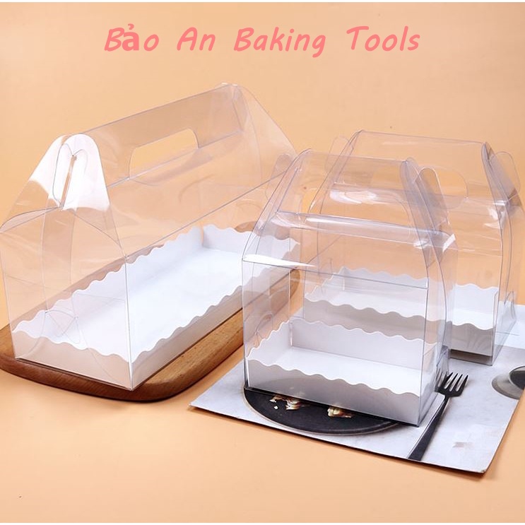 Hộp mica có quai đựng bánh kem cuộn
