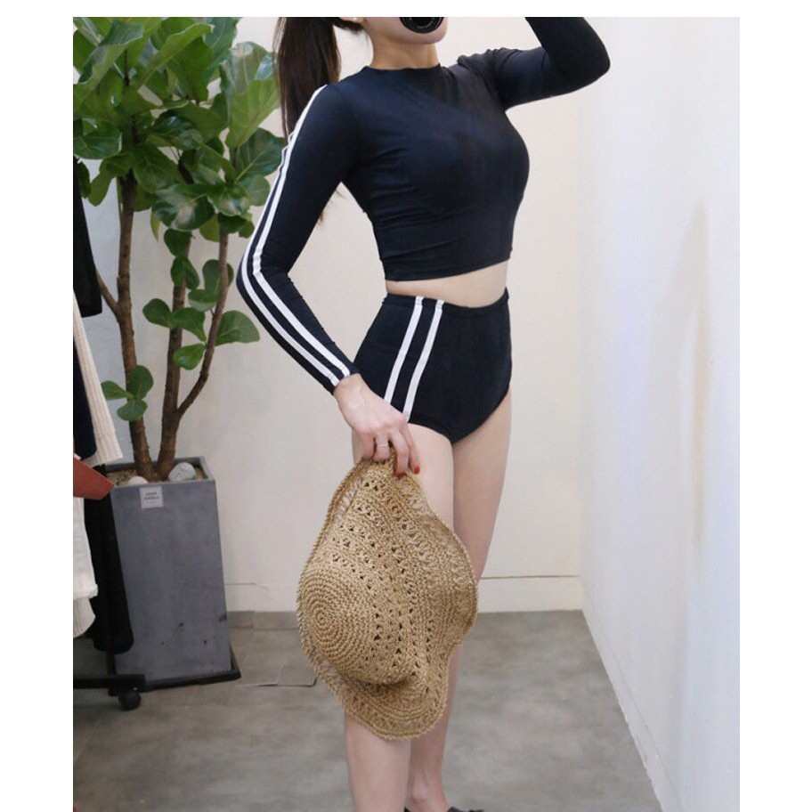 Bộ bơi bikini tay dài sọc trắng