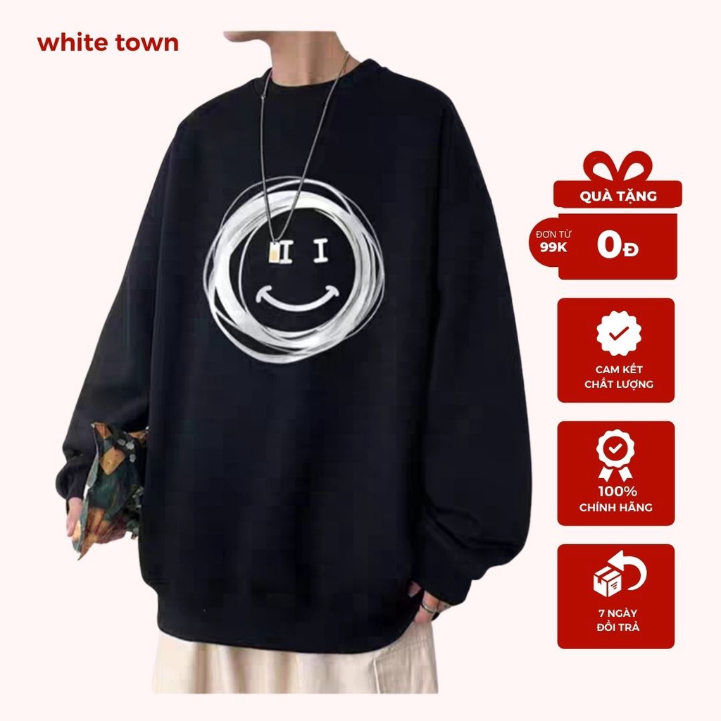 Áo Nỉ Nam Nữ Unisex Form Rộng, Áo Unisex nỉ Bông Nam Nữ Oversezi tay Dài Phong cách Trẻ Trung Vòng Tròn Mặt cười (AMZ2)