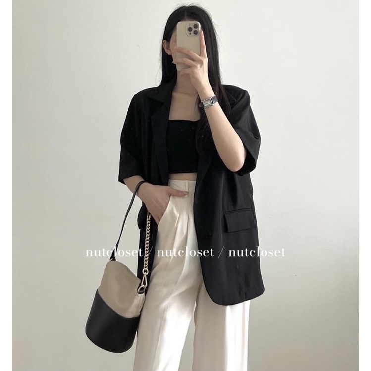 Áo blazer nữ cộc tay, áo vest nữ chất mát dáng rộng 4 màu xinh xắn