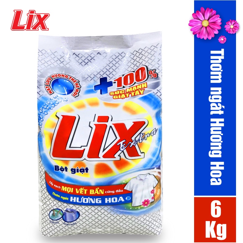 [KM bột giặt Lix 400g] Bột Giặt LIX Extra Hương Hoa 5.5 Kg - Tẩy Sạch Vết Bẩn Cực Mạnh