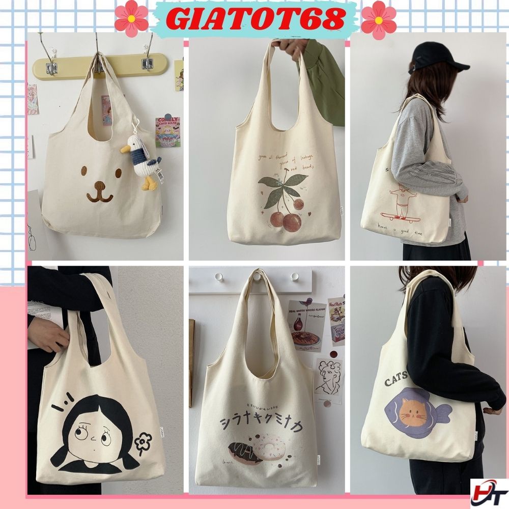 Túi đeo chéo nữ vải canvas liền thân hoạ tiết ngộ nghĩnh Giatot68 556