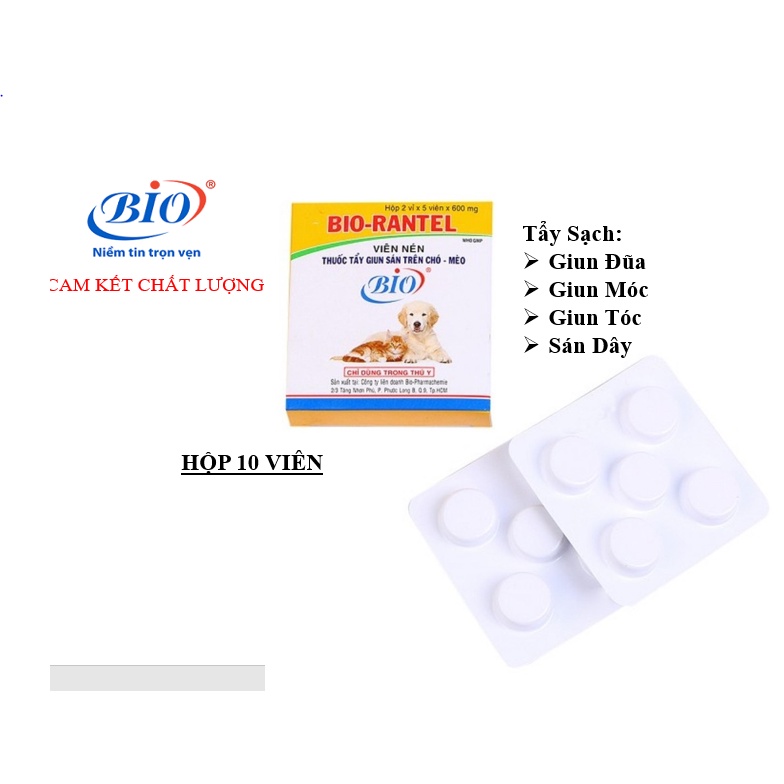 BIO- RANTEL Thuốc tẩy giun sán trên chó mèo. Hộp 10 viên x 600g