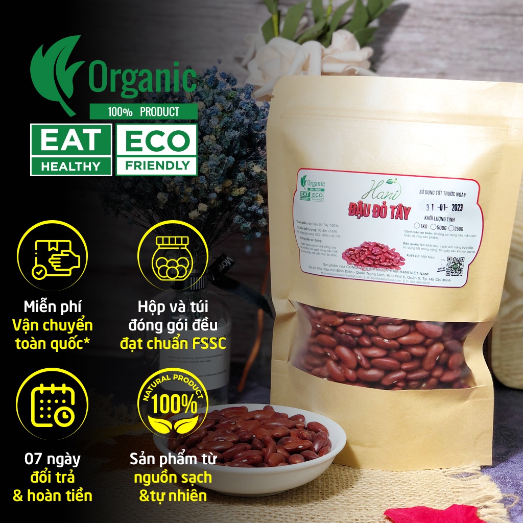 1Kg Đậu Đỏ Tây  Giống Thuần Chủng, Loại To Nấu Chè Súp Hầm Gà 🍬 Hani Healthy Food