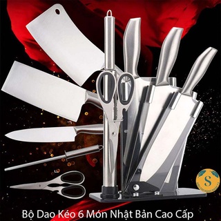 Bộ dao nhật inox 6 món hàng chuẩn khắc chữ - bộ dao cao cấp kèm kệ đựng