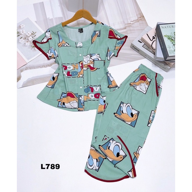 Đồ Bộ Tole Nữ, Bộ Lanh Lửng Áo Cổ Tròn Tay Đắp VNXK