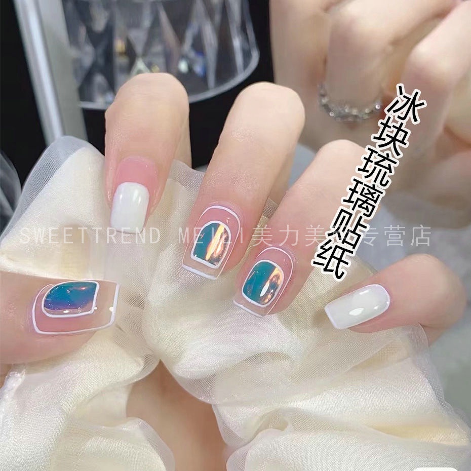 Miếng dán trang trí móng tay nghệ thuật STZPRONAIL kiểu dáng khối đá 3D màu sắc aurora thời trang