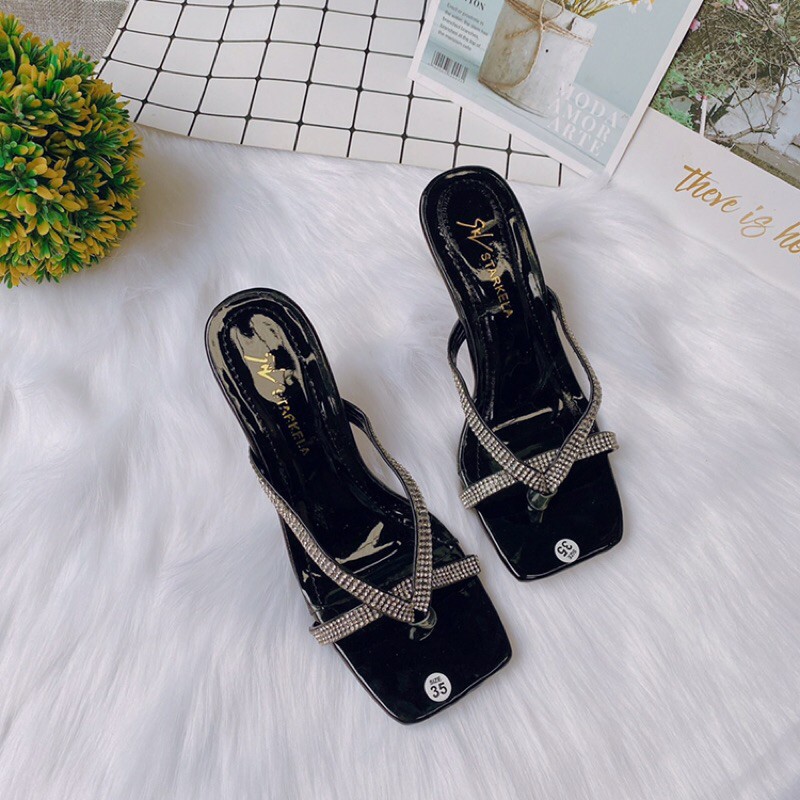 Dép cao gót xỏ ngón quai đá gót ly hot trend-Bán giá sỉ