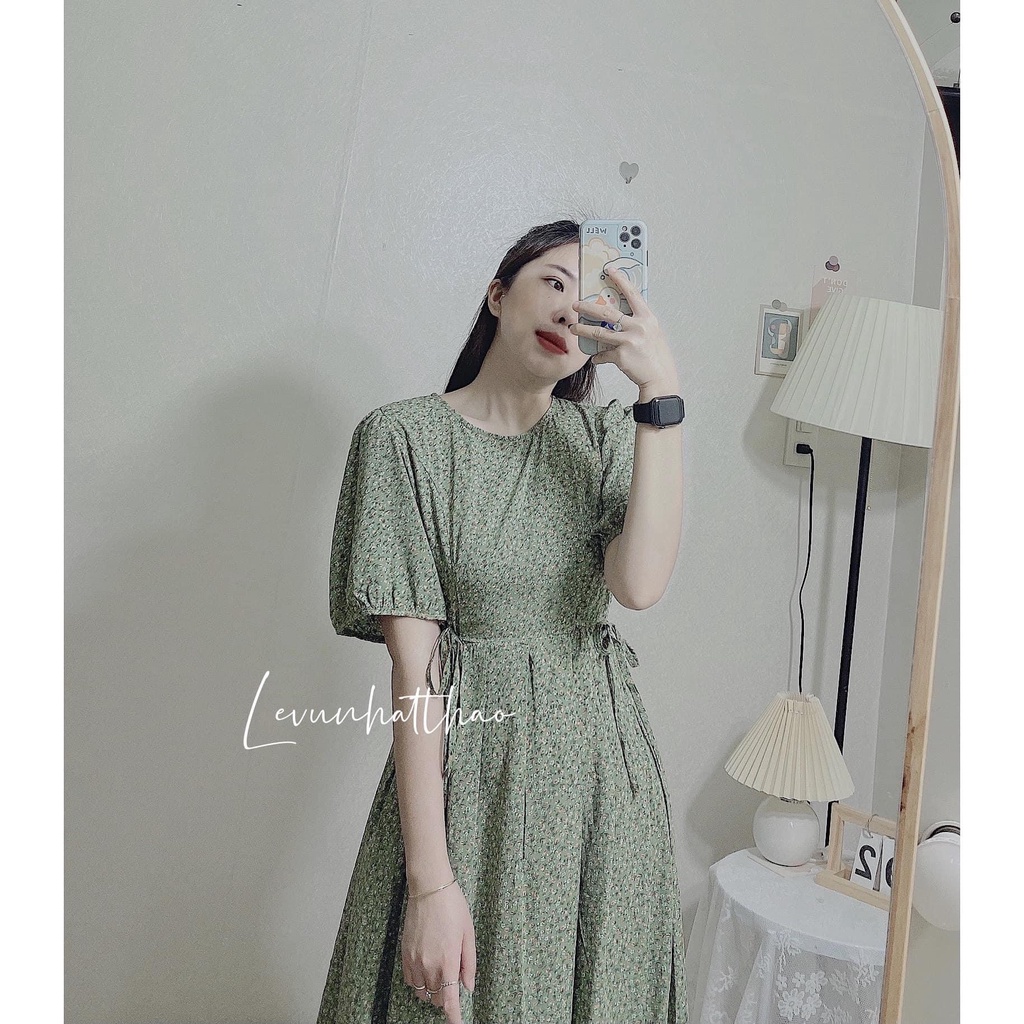 VÁY LIỀN THÂN TAY LỠ HỌA TIẾT DÁNG XÒE CỰC XINH