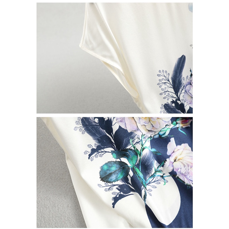 Plus Áo Thun Tay Ngắn Dáng Rộng In Họa Tiết Chất Liệu Lụa Lạnh Cho Nữ