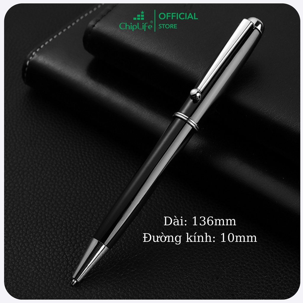 Bút ký doanh nhân cao cấp cài bi CHIPLFE PX012 khắc tên - Đen viền bạc ngòi 0.7mm mực xanh
