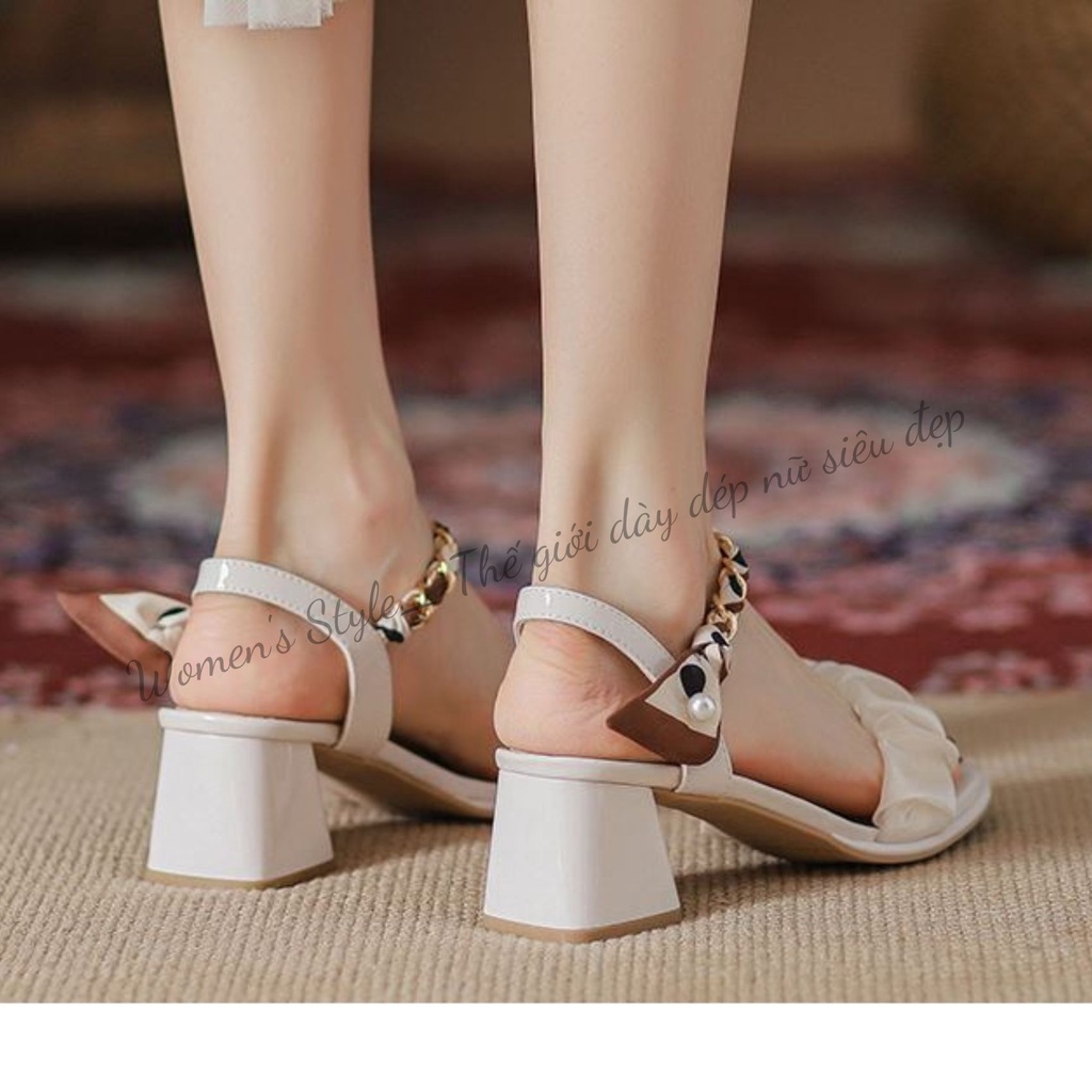 Giày cao gót 5 phân khí chất Pháp Womenstyle quai nhún bèo, Sandal cao gót mùa hè 2022 chuẩn size 35-39 TD19