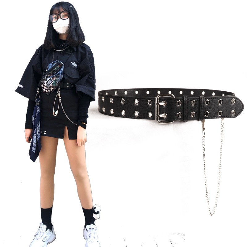 Thắt lưng KÈM XÍCH phong cách cá tính dành cho nữ 2 LỖ