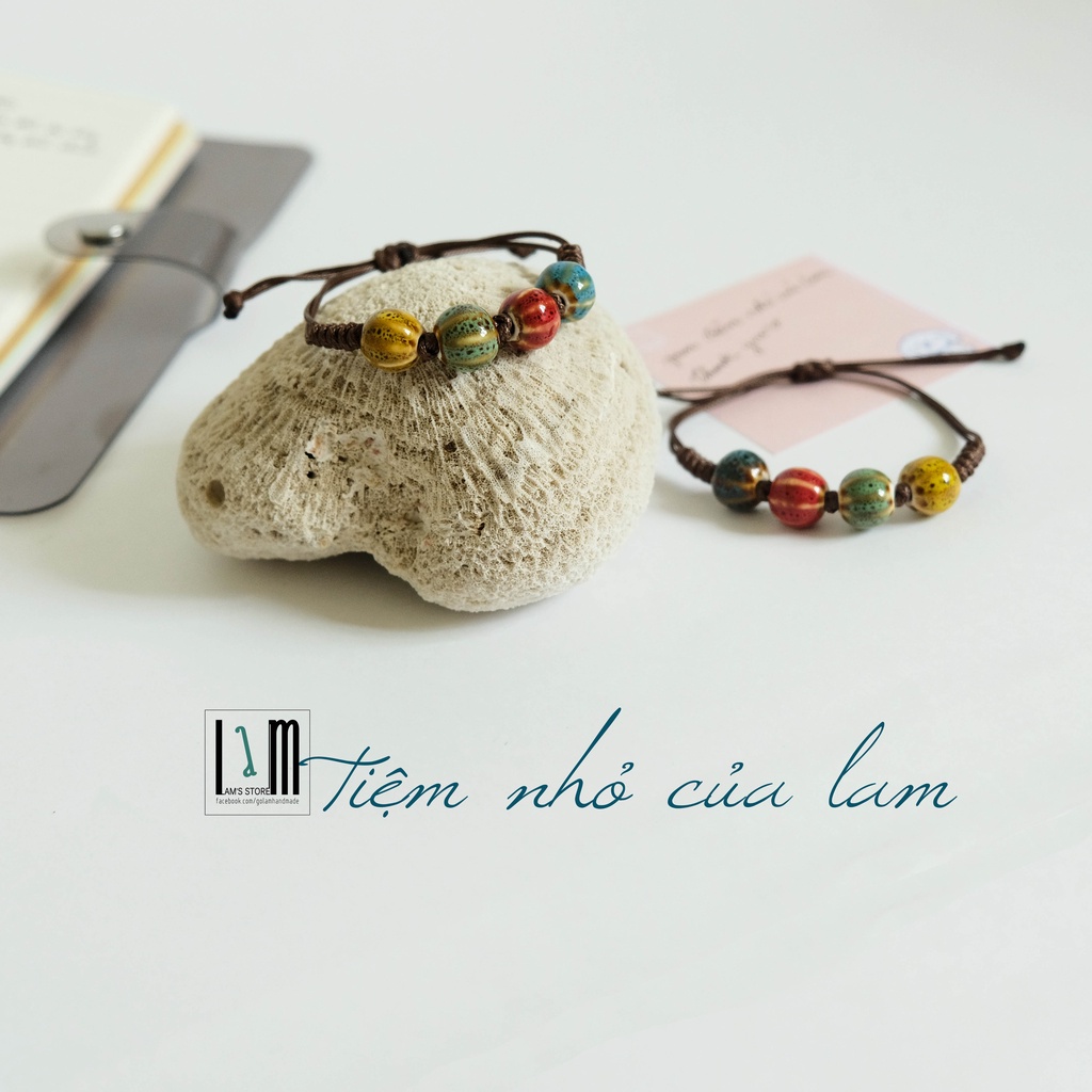 Vòng tay bằng gốm handmade , Lắc tay hạt gốm dễ thương