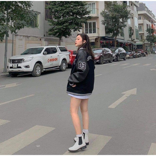 [Mã WASTUP5 giảm 10% tối đa 20K đơn 99K] Áo khoác bomber nam nữ nỉ da cá phối tay da NY F20 dưới 65kg | BigBuy360 - bigbuy360.vn