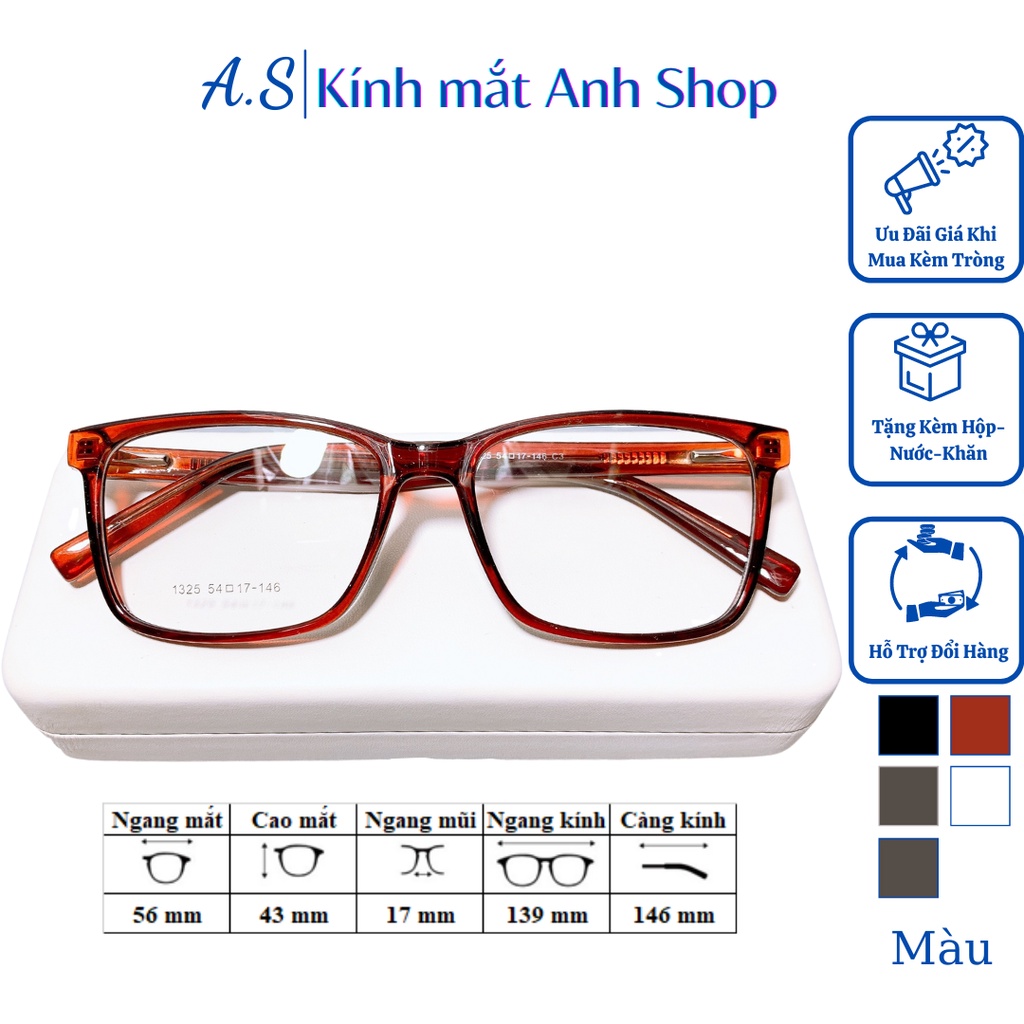 Gọng kính vuông nhựa dẻo lõi kim loại chất liệu dẻo cứng cáp bền đẹp 1325