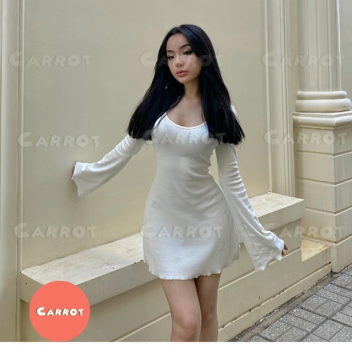 Đầm body sexy tay dài loe ôm váy xoè màu trắng đen chất thun gân co giãn dự tiệc carrotxinhdep | BigBuy360 - bigbuy360.vn