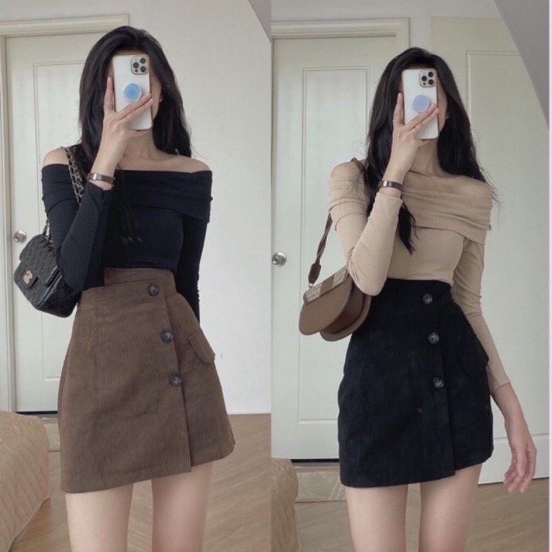 Chân váy chữ A đính cúc chất nhung tăm cao cấp hàng loại 1 TÂM Clothings | BigBuy360 - bigbuy360.vn