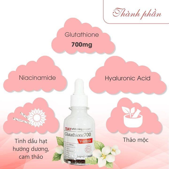 Bộ 3 Sản Phẩm Dưỡng Trắng Da 7DAY Angel's Liquid Whitening Program Gutathione 700V (Toner 150ml + Serum 30ml + Kem 50ml)