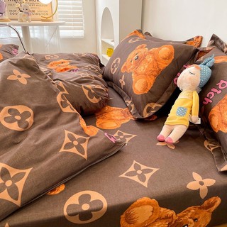 Bộ Chăn Ga Gối Cotton Poly LV Gấu