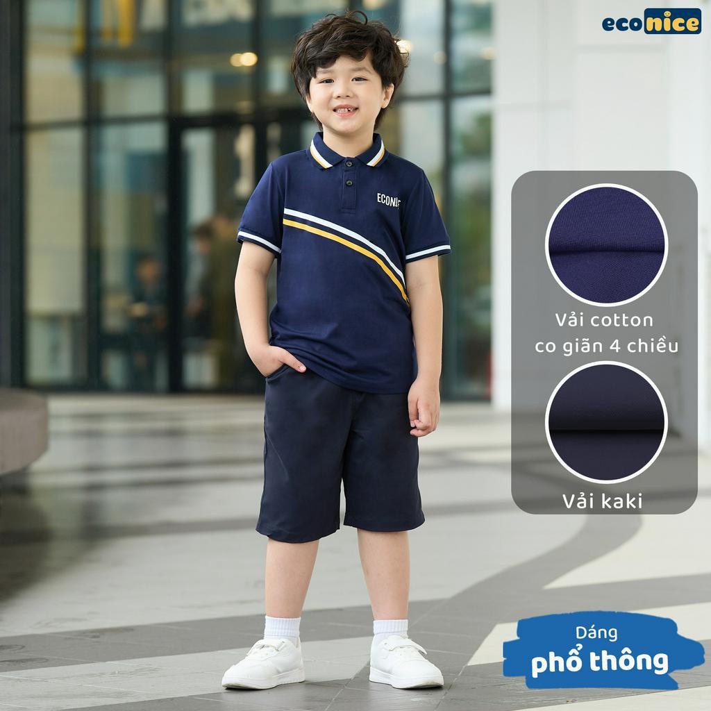 Bộ quần áo thun phông polo cho bé trai style Hàn Quốc Econice A103-Q20 . Size đại trẻ em 5, 6, 8, 10, 11,12 tuổi