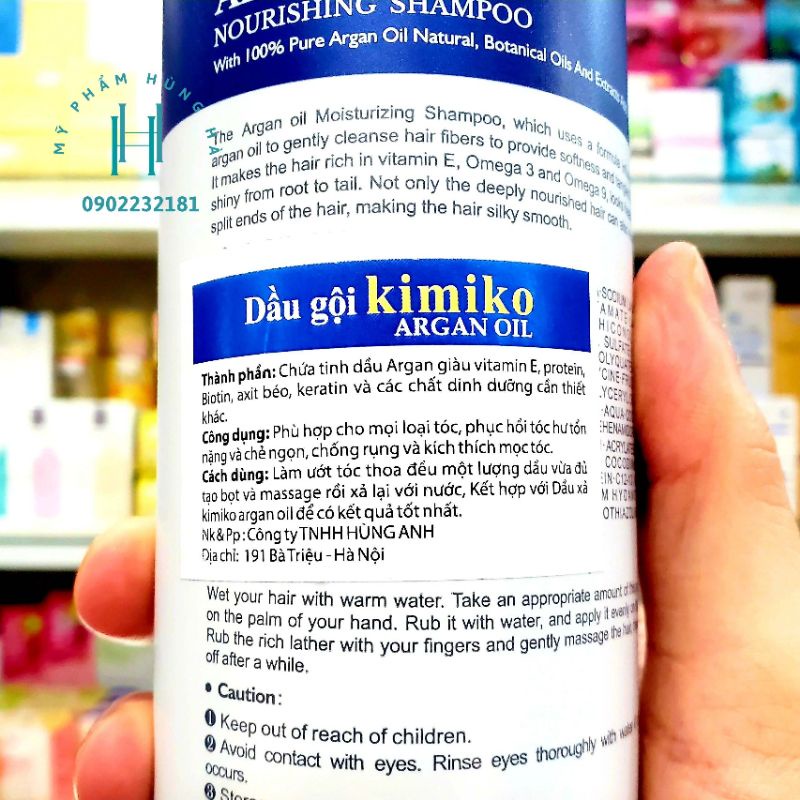 Dầu gội Kimiko, chiết xuất tinh dầu Argan, phục hồi tóc như tổn, kích thích mọc tóc 500ml