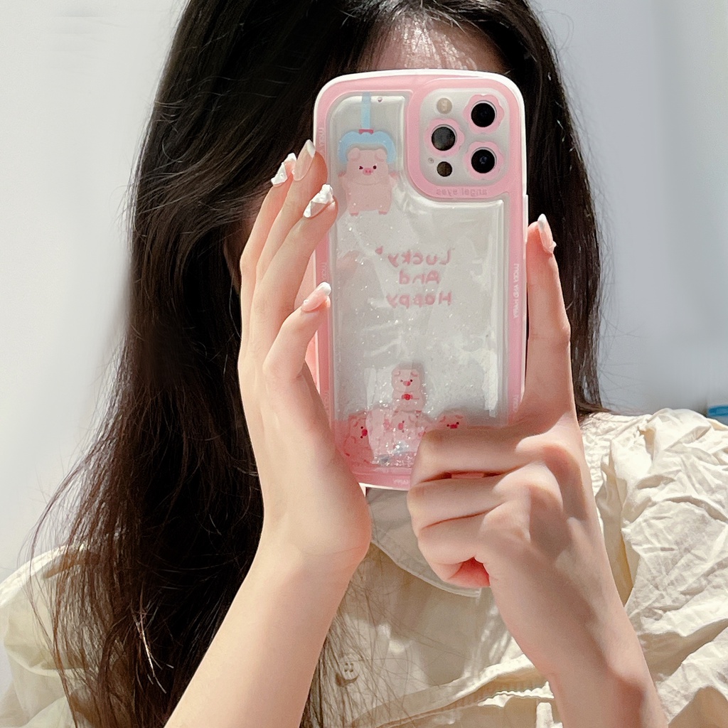Ốp Điện Thoại Dẻo Họa Tiết Hoạt Hình Heo Có Nước Kim Tuyến Lấp Lánh Chống Rơi Cho iPhone 14 / 13 / 12PRO MAX / 11 / 13PRO MAX