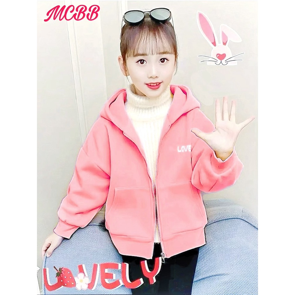 MCBB - 23-47 Kg Áo Khoác Bé Gái Khóa Kéo Cotton Áo Khoác Có Mũ Bé Gái Trùm Đầu Thỏ Hoodie Zip Áo Tay Dài Cho Trẻ Em Nữ