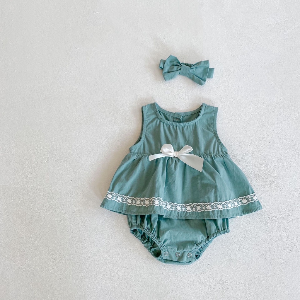 Bộ Áo Liền Quần Dễ Thương Và Băng Đô Cài Tóc Cho Bé Gái