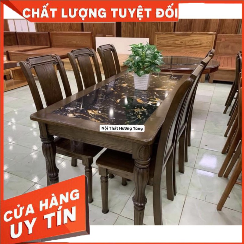 Bàn Ăn Mặt Đá Gỗ Sồi Mỹ 1m6 - Nội Thất Hương Tùng - Cam Kết Giao Đúng Sản Phẩm.