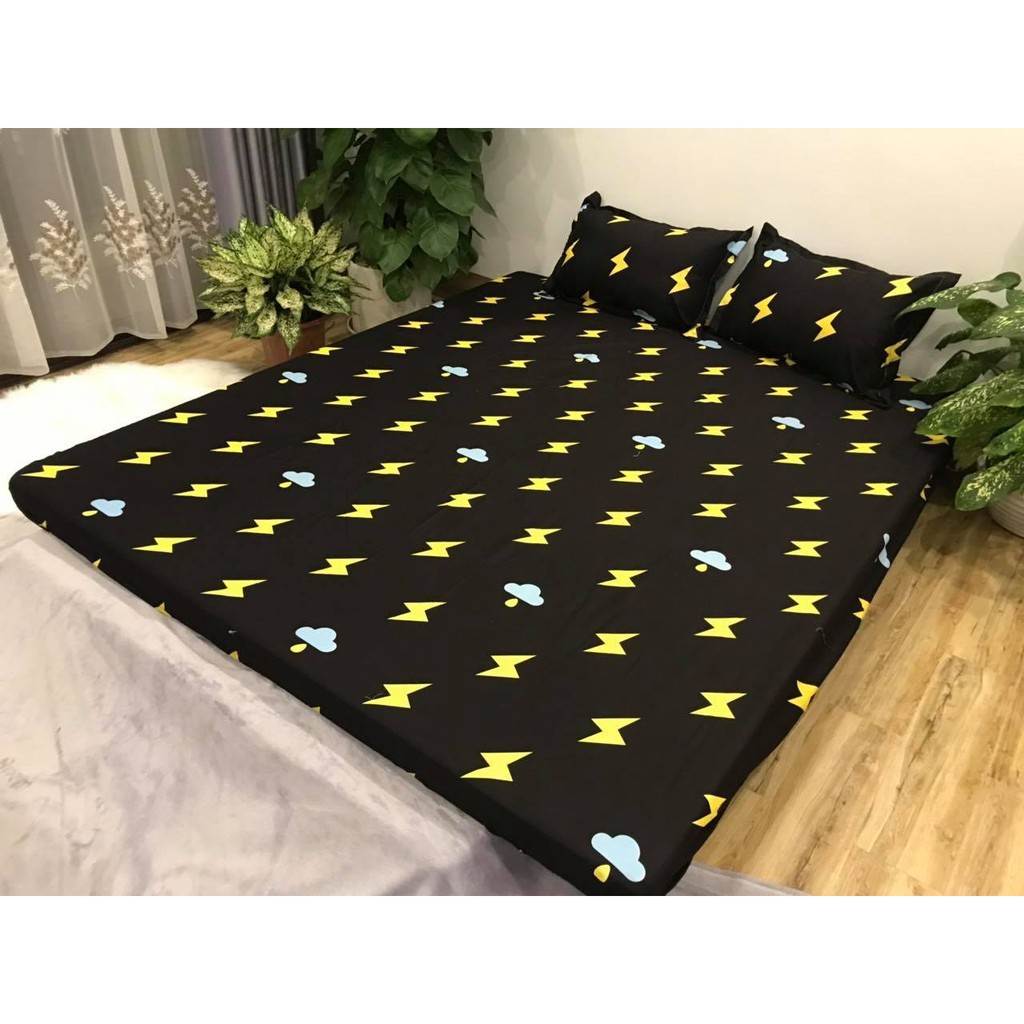 Bộ ga chun và 2 áo gối nằm Emmidecor-  mẫu Tia chớp, drap cotton poly